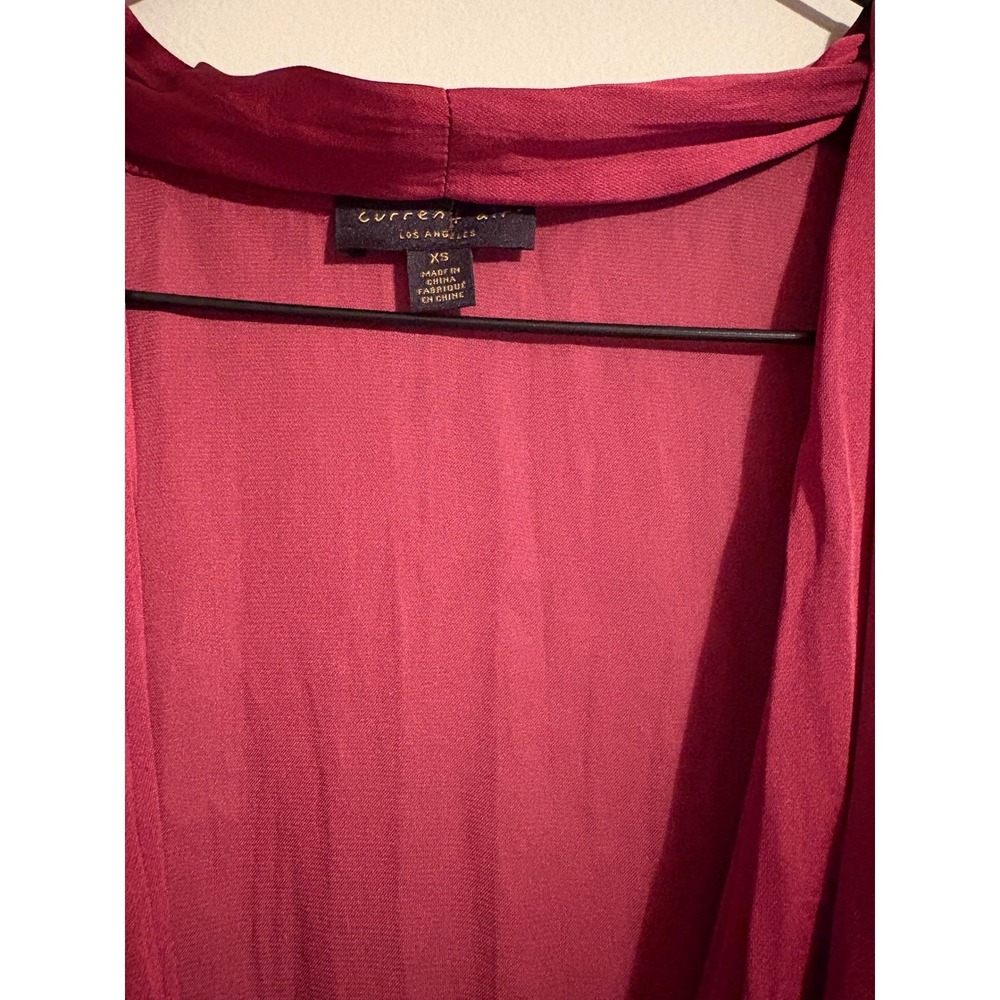 Current Air Wrap Blouse XS Burgundy Satin Ribbed Knit Cuff Romantic Coquette - Picture 7 of 7